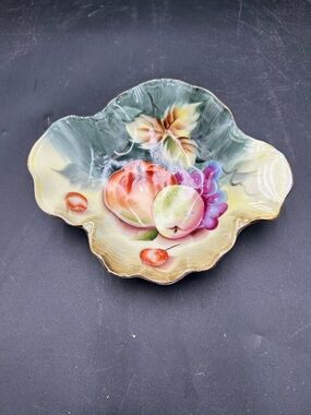 Lefton Hand-Painted Fruit Motif Scalloped Porcelain Dish